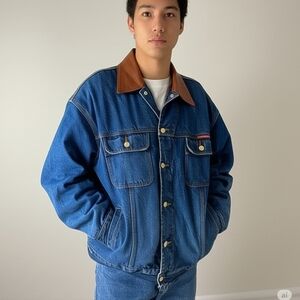 Hollywood Wear Mens Monty Roberts Signed Heavy Denim Leather Coat XXL